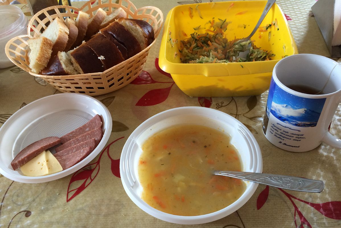 03C Eating A Delicious Lunch At Garabashi Camp 3730m To Climb Mount Elbrus